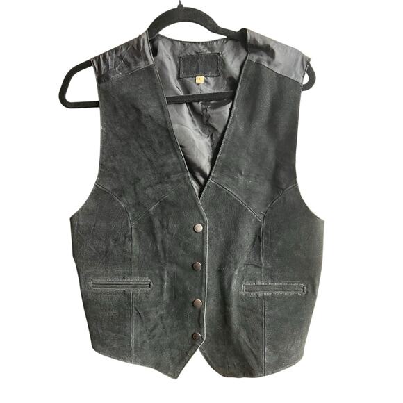 Unbranded Jackets & Blazers - Vintage Women’s Suede Vest Large Black Snap Pockets Rockabilly Goth Western